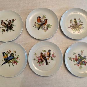 MOTTAHEDEH SET OF 6 AVIARY BIRD PATTERN SALAD DESSERT PLATES - NEVER USED!